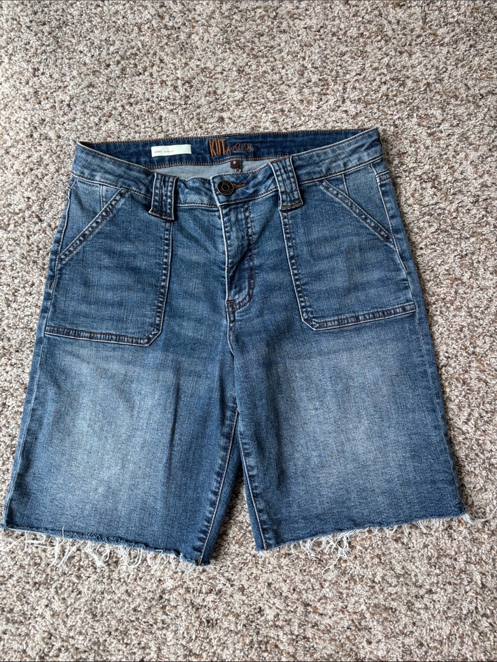 Kut from the Kloth Medium Blue Denim Bermuda Shorts with Raw Hem